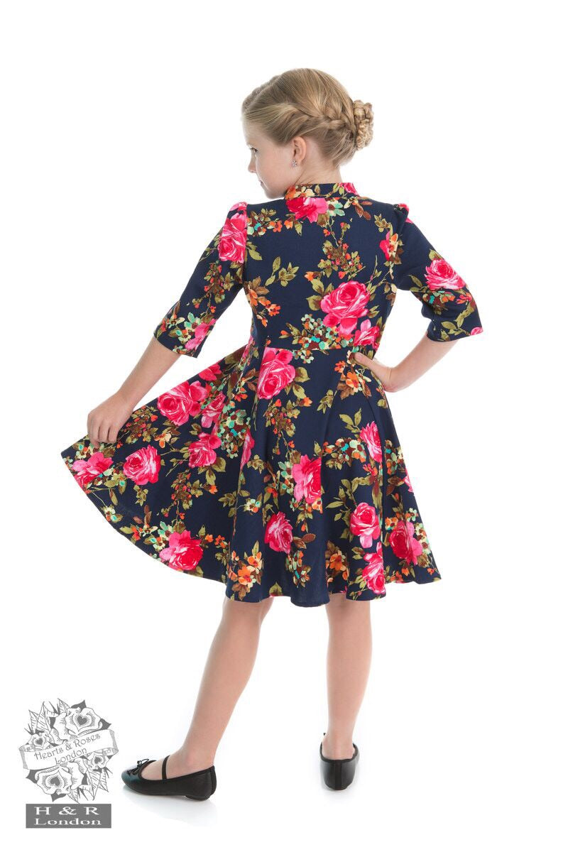 Children’s Dark Navy Floral keyhole dress