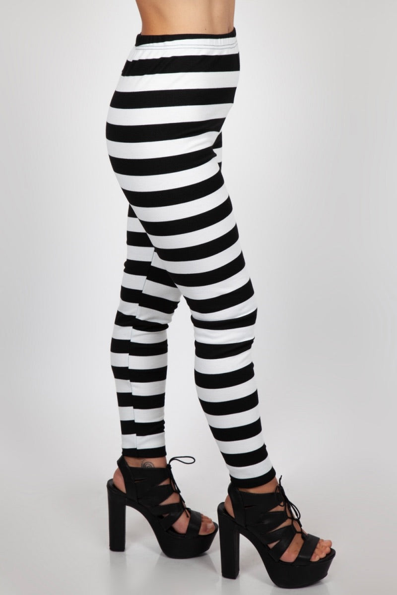 Childrens Black And White Striped Tights