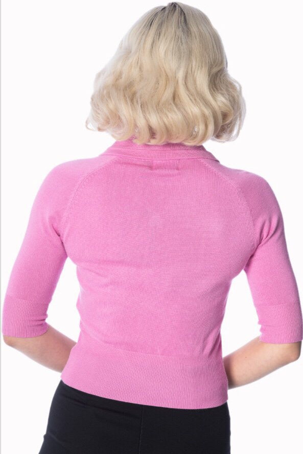 April Cropped Sleeve Pink Cardigan