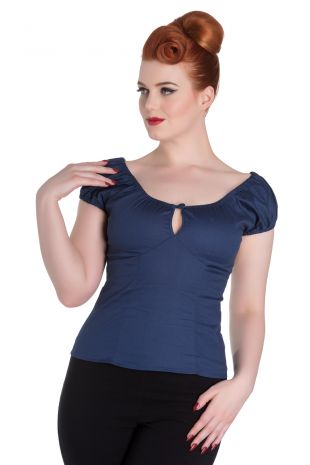 Classic cotton Gypsy Top with keyhole Navy